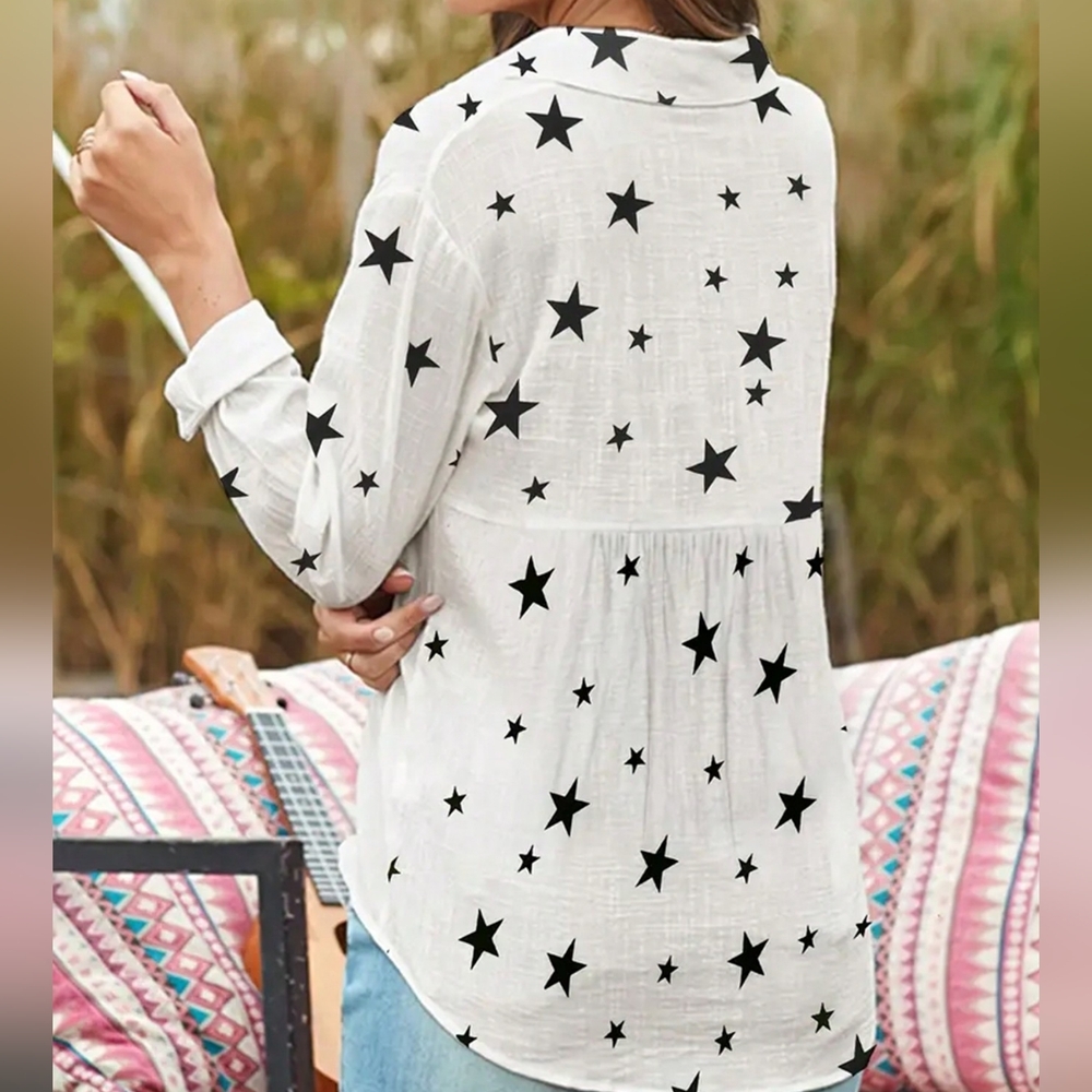 Fashion Casual Star Printed Long Sleeve Shirt - Picture 2 of 3